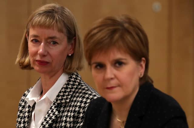 Leslie Evans, left, has been questioned about the sexual harassment procedures drawn up by the Scottish Government with the support of Nicola Sturgeon.