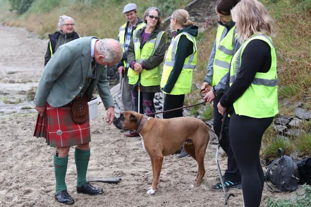 The Prince of Wales, known as the Duke of Rothesay when in Scotland, during a visit to Caithness Beach Clean Group at Scrabster Beach, in Thurso. (Picture credit: Paul Campbell/PA Wire)