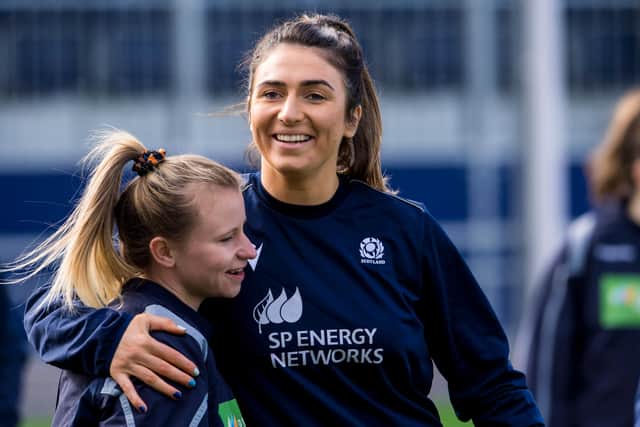 Emma Wassell (right) with Scotland team-mate Mairi McDonald in training ahead of facing Wales in the Six Nations. (Photo by Ross Parker / SNS Group)