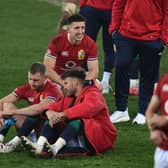 Finn Russell and Ali Price take a moment to reflect on the Lions' narrow defeat by the Springboks in the third Test which saw South Africa win the series 2-1. Picture: David Gibson/Fotosport/Shutterstock