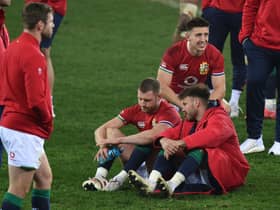 Finn Russell and Ali Price take a moment to reflect on the Lions' narrow defeat by the Springboks in the third Test which saw South Africa win the series 2-1. Picture: David Gibson/Fotosport/Shutterstock