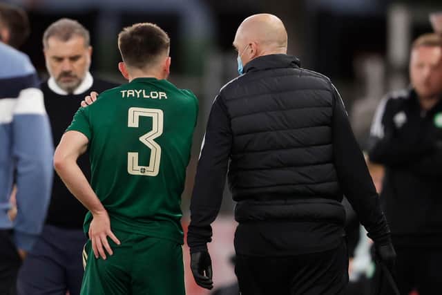 Greg Taylor injured his shoulder in the Europa League qualifier against AZ Alkmaar.