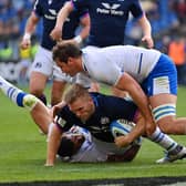Chris Harris of Scotland touches down for the third try during the Guinness Six Nations Rugby match between Italy and Scotland at Stadio Olimpico on March 12, 2022 in Rome, Italy. (Photo by Justin Setterfield/Getty Images)