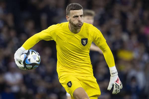 Angus Gunn equalled his father Bryan's total of six caps for Scotland when he played against England last month (Photo by Alan Harvey / SNS Group)