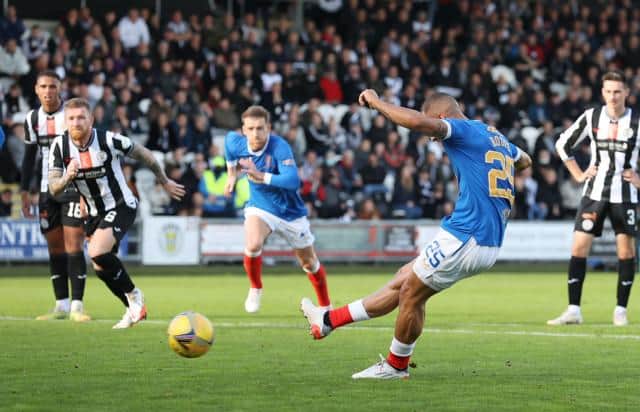 Kemar Roofe equalises for Rangers from the penalty spot in their Premiership victory at St Mirren on Sunday. (Photo by Craig Williamson / SNS Group)