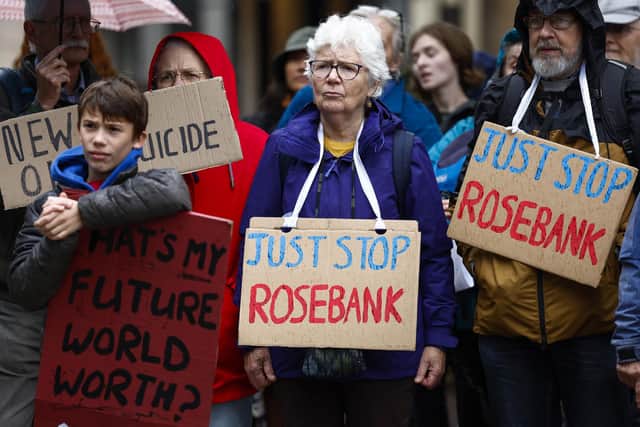People protest against the Rosebank offshore development off Shetland. Picture: Jeff J Mitchell/Getty Images
