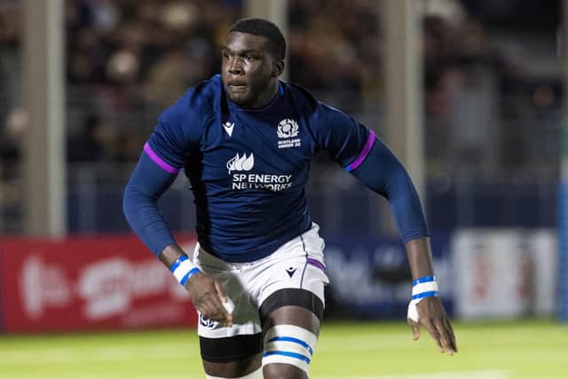 Olujare Oguntibeju played for Scotland in the U20 Six Nations before sustaining a long-term knee injury. (Photo by Ross Parker / SNS Group)