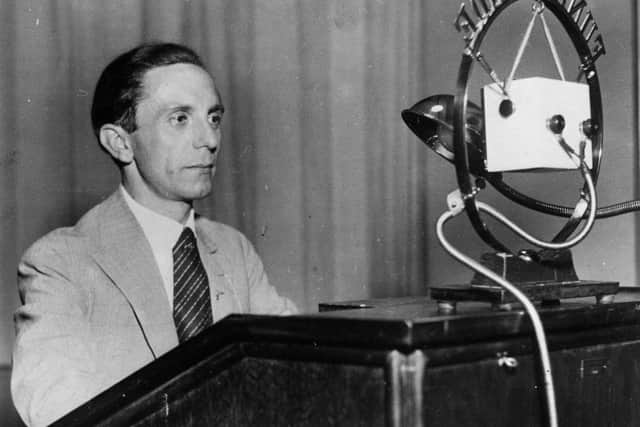 Nazi minister of propaganda Joseph Goebbels making a radio broadcast. Picture: Fox Photos/Getty Images