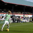 Kyogo Furuhashi in action for Celtic the last time the side visited Dens Park for a league fixture in November 2021. They won 4-2. (Photo by Ross MacDonald / SNS Group)