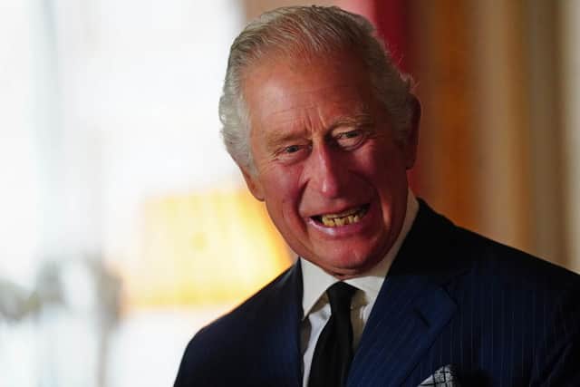 King Charles III during a reception with Realm High Commissioners and their spouses in the Bow Room at Buckingham Palace, London. Picture date: Sunday September 11, 2022.