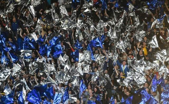 Scotland fans during a FIFA World Cup Play-Off Semi Final between Scotland and Ukraine at Hampden Park, on June  01, 2022, in Glasgow, Scotland. (Photo by Craig Foy / SNS Group)