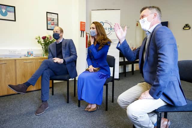 The Duke and Duchess of Cambridge with Neil Richardson, CEO of Turning Point Scotland, during a visit to their social care centre in Coatbridge, North Lanarkshire. (Credit: Phil Noble/PA Wire)