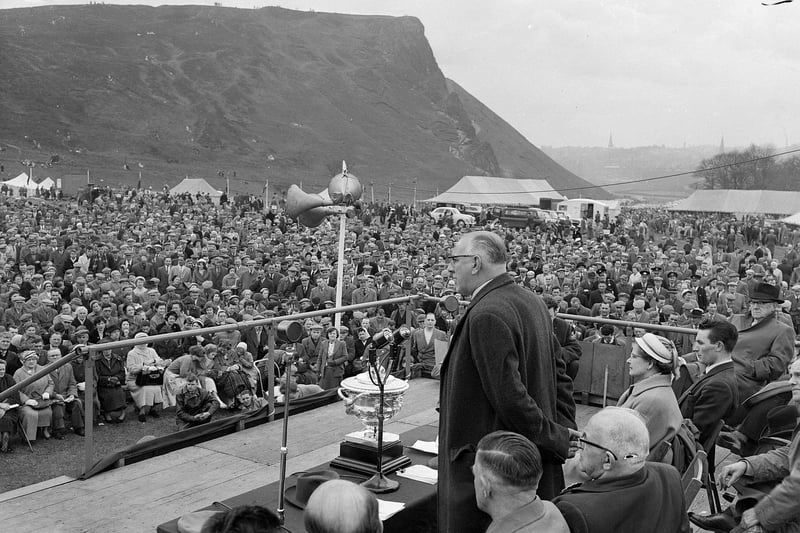 Frank Collins addresses the Miners' May Day Rally in Holyrood Park in 1959.