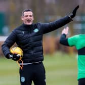 Hibs head coach Jack Ross during a training session at East Mains. (Photo by Ross Parker / SNS Group)