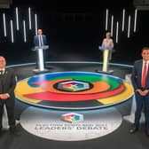 Clockwise from left: Douglas Ross, Patrick Harvie, presenter Glenn Campbell, Nicola Sturgeon, Anas Sarwar and Willie Rennie in this week's final leaders' debate (Picture: Getty)