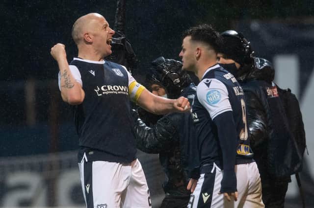 An emotional Charlie Adam celebrates scoring Dundee's second goal against Kilmarnock (Photo by Craig Foy / SNS Group)