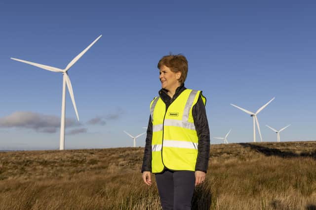 First Minister Nicola Sturgeon visits the Kype Muir wind farm in Strathaven. Picture: Robert Perry/Getty Images