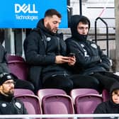 Hearts Craig Halkett and John Souttar watch on during a cinch Premiership against and Motherwell at Tynecastle.