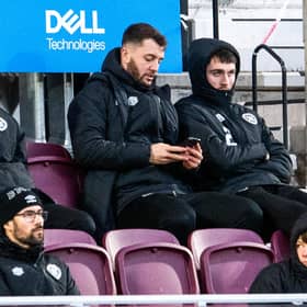 Hearts Craig Halkett and John Souttar watch on during a cinch Premiership against and Motherwell at Tynecastle.