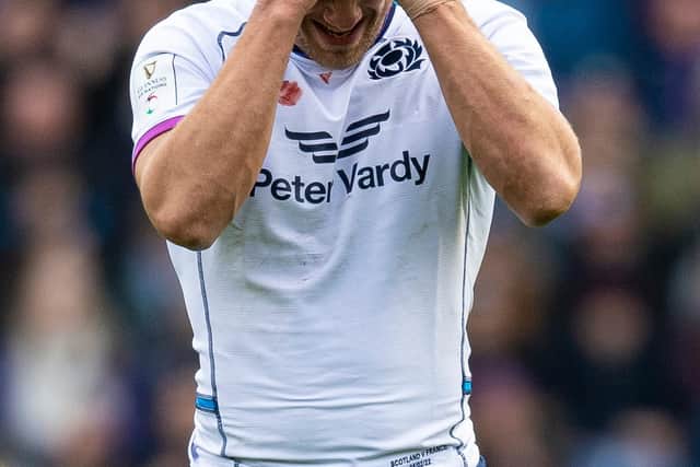 Scotland's Chris Harris looks dejected during the match.