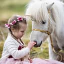 Emily Bell (4) meets Pumpkin the Unicorn ahead of his appearance at Stirling Castle for National Unicorn Day picture: Duncan McGlynn.