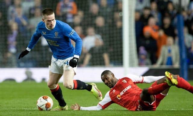 Winger Ryan Kent, pictured getting the better of Braga's Fabiano at Ibrox earlier this month, has been a key performer in Rangers' run to the Europa League semi-finals. (Photo by Alan Harvey / SNS Group)
