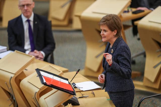First Minister Nicola Sturgeon during First Minister's Questions at the Scottish Parliament in Holyrood, Edinburgh.