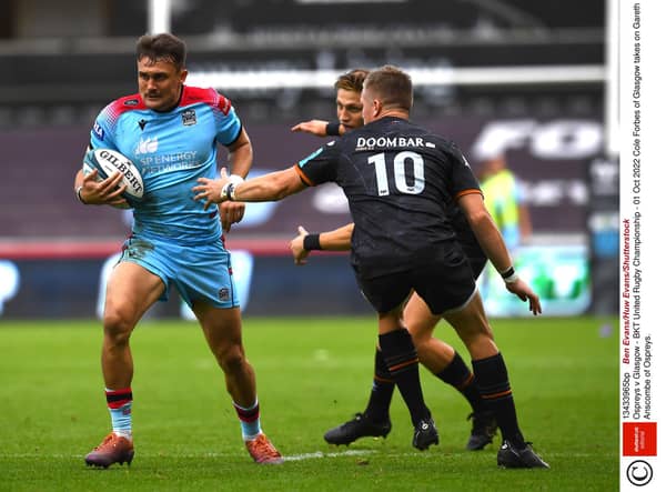 Cole Forbes enjoyed a searing first-half break for Glasgow Warriors but the try he set up for Sam Johnson was disallowed. (Photo by Ben Evans/Huw Evans/Shutterstock)