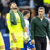 Hibs manager Nick Montgomery and goalkeeper David Marshall after the 2-2 draw against Kilmarnock.