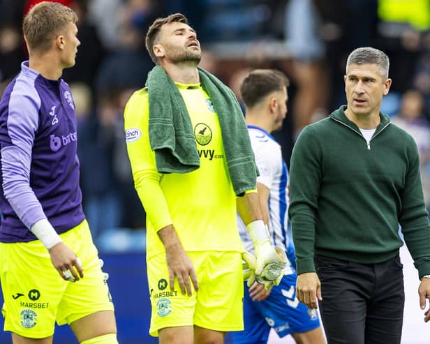 Hibs manager Nick Montgomery and goalkeeper David Marshall after the 2-2 draw against Kilmarnock.