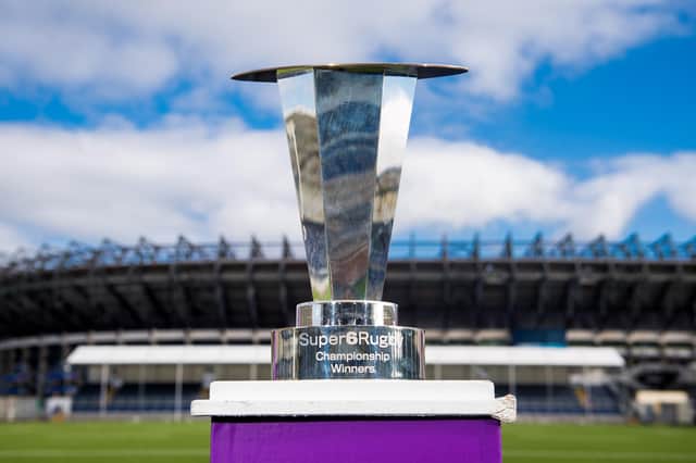 The FOSROC Super6 trophy is pictured at the DAM Health Stadium, where the final will be played. (Photo by Ross Parker / SNS Group)