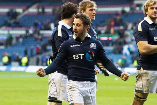 Greig Laidlaw celebrates Scotland's last win over Ireland, at Murrayfield in 2017.