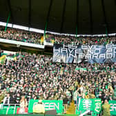 The Celtic fans protest the appointment of Bernard Higgins  before their scoreless draw with Livingston.  (Photo by Rob Casey / SNS Group)