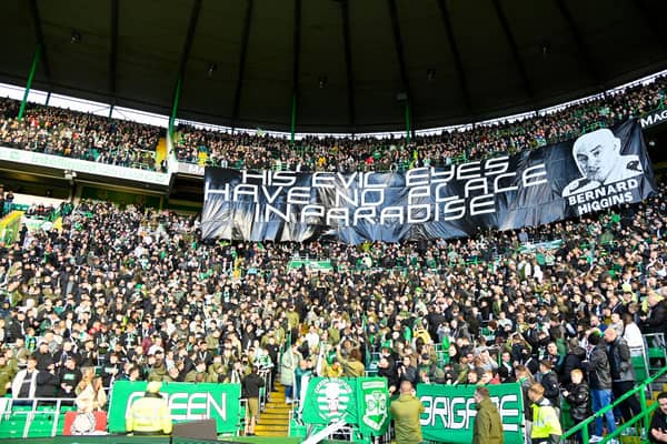 The Celtic fans protest the appointment of Bernard Higgins  before their scoreless draw with Livingston.  (Photo by Rob Casey / SNS Group)