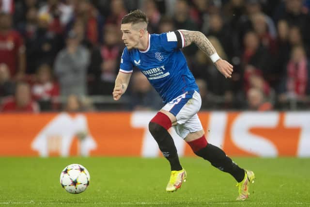 Ryan Kent in action for Rangers during a UEFA Champions League match between Liverpool and Rangers at Anfield, on October 04, 2022, in Liverpool, England. (Photo by Ross MacDonald / SNS Group)