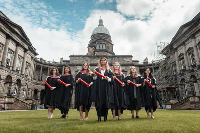 The 'Edinburgh Seven' students who blazed a trail for women’s access to higher education were awarded posthumous honorary degrees three years ago, 150 years after beginning their studies. Violet Borkowska, Hikari Sakurai, Megan Cameron, Simran Piya, Caitlin Taylor, Izzie Dighero and Mei Yen Liew collected the degrees on their behalf. Picture: Callum Bennetts