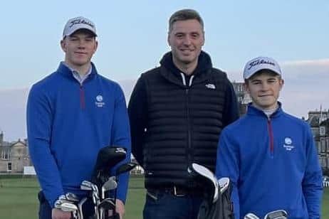 Blairgowrie brothers Gregor and Connor Graham pictured with Andrew Kennedy, managing director of sponsors Clayton Caravan Park.