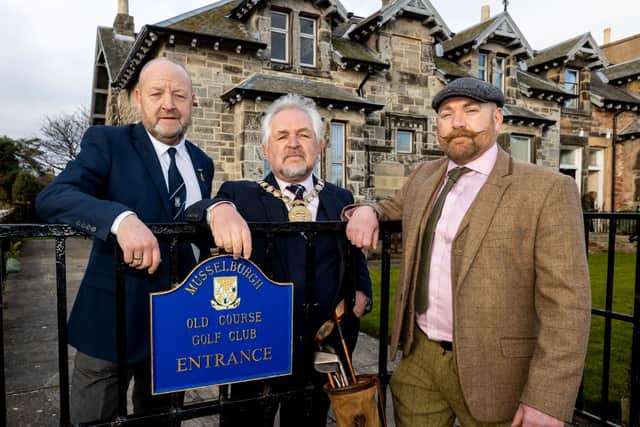 Musselburgh Old Course Golf Club captain Steven Hill with East Lothian Lord Provost John McMillian and member James Bonthron. Picture: Alan Rennie