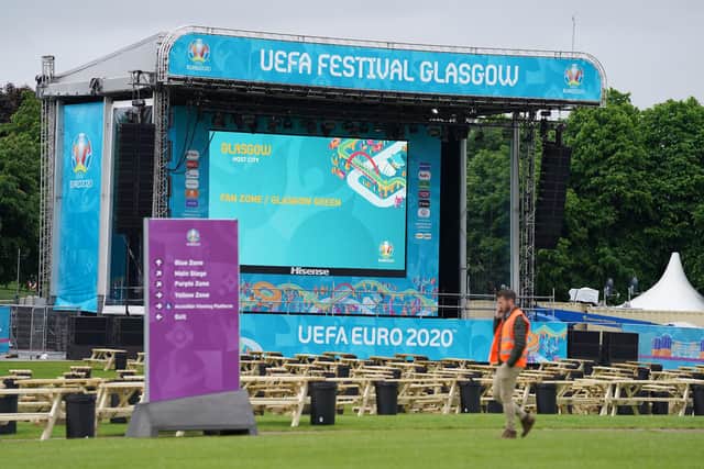 A general view of the UEFA Euro 2020 Fan Zone at Glasgow Green. Picture: Andrew Milligan/PA Wire.