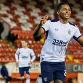 Alfredo Morelos celebrates his second goal in Rangers' 2-1 win over Aberdeen at Pittodrie. (Photo by Alan Harvey / SNS Group)