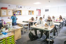 S5 and S6 pupils at St Columba's High School in Gourock, Inverclyde, wear protective face masks during history lesson while schools were open previously.