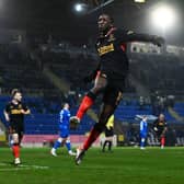 PERTH, SCOTLAND - MARCH 02: Glen Kamara celebrates after scoring to make it 1-0 during a Cinch Premiership match between St Johnstone and Rangers at McDermid Park, on March 02, in Perth, Scotland.  (Photo by Rob Casey / SNS Group)