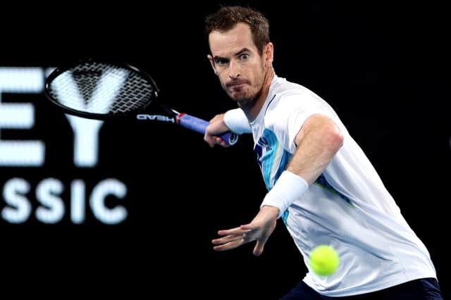 Andy Murray plays a forehand during his victory over Nikoloz Basilashvili at the Sydney Tennis Classic. (Photo by Brendon Thorne/Getty Images)