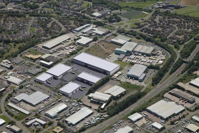 A computer generated image showing how the new Belgrave Logistics Park at Bellshill would look in its surroundings.