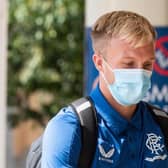 Goalkeeper Robby McCrorie, pictured at Glasgow Airport on Wednesday, is poised to make his first team debut for Rangers in their Europa League tie with Alashkert in Yerevan on Thursday evening. (Photo by Mark Scates / SNS Group)