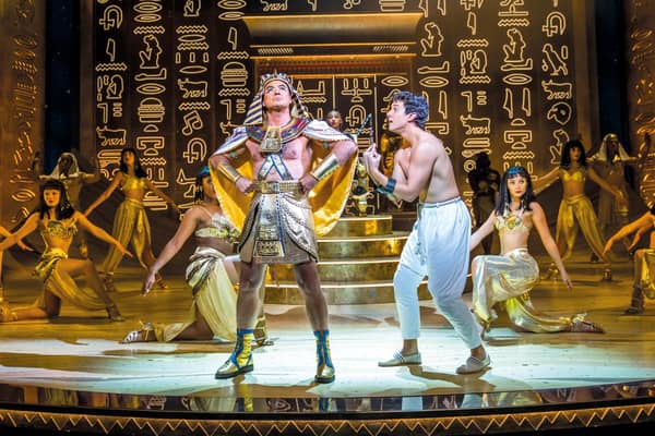 Jason Donovan and Jac Yarrow as Pharaoh and Joseph in Joseph and The Amazing Technicolor Dreamcoat PIC: Tristram Kenton