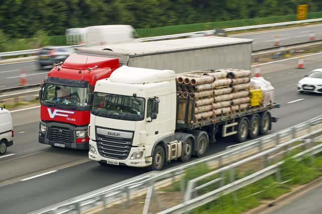HGVs on the M4 motorway near Datchet, Berkshire. The UK government announced a temporary extension to lorry drivers' hours from July 12, amid a shortage of workers. Picture: Steve Parsons/PA Images