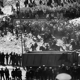 NUM pickets clash with mounted police when they try to prevent coal leaving Hunterston power station for Ravenscraig steelworks during the miners strike in May 1984. Boris Johnson faced a backlash this week after joking Margaret Thatcher's shutdowns in the 1980s gave the UK a "big early start" in fighting climate change PIC: Allan Milligan.