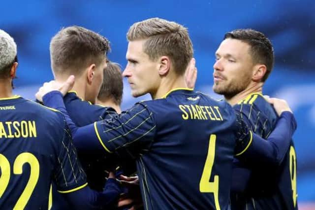 Carl Starfelt in action for Sweden against Estonia  (Photo by Linnea Rheborg/Getty Images)