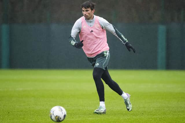 Matt O'Riley during a Celtic training session at Lennoxtown on Thursday.